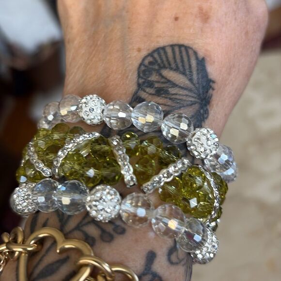 Triple Set of Crystal Beaded Stretch Bracelets - Picture 2 of 9